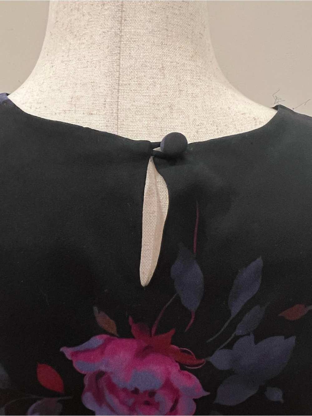 VTG Jones New York Dress 14 Black Silk Dark Floral Maxi Sleeveless Lined 90s Y2K - Picture 6 of 14